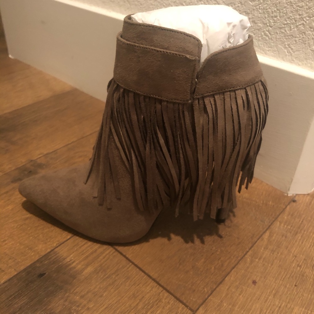 Taupe Gray Fringe Booties